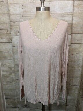 Light Pink V-Neck Lightweight Pullover Sweatshirt